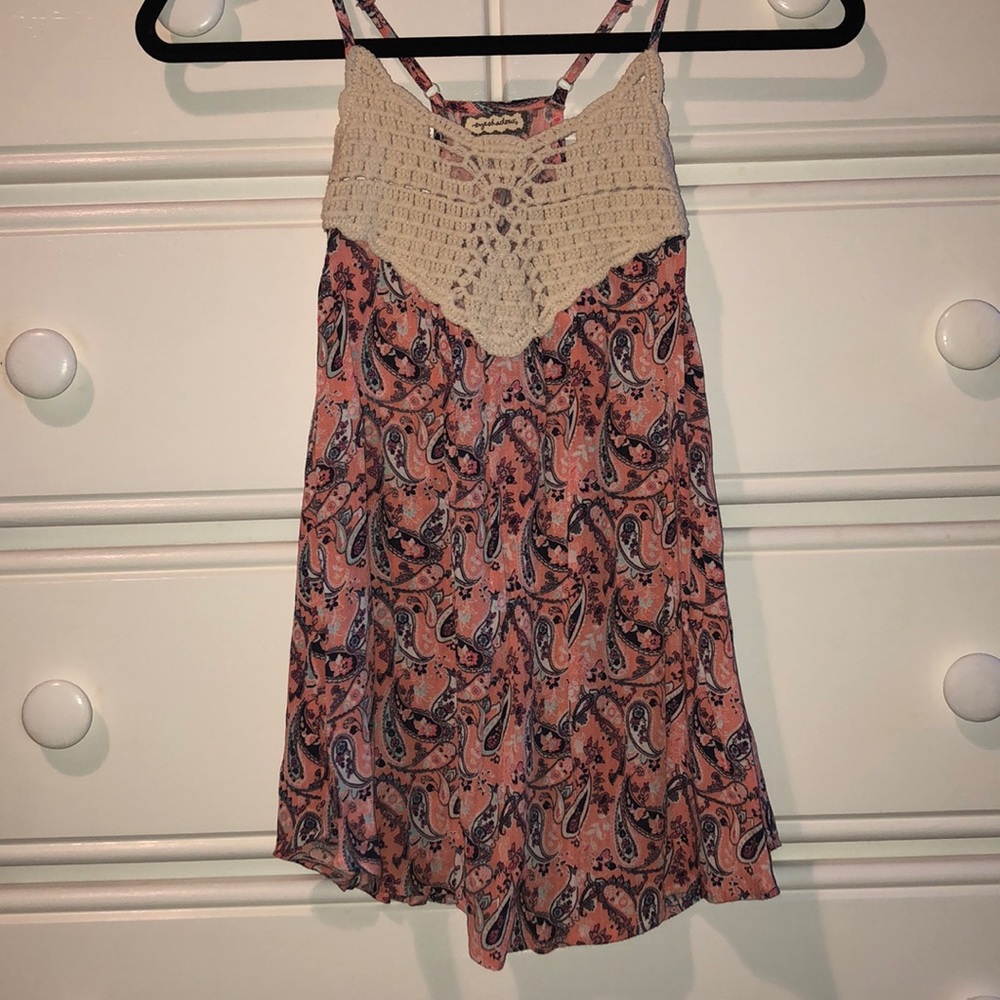 Pink Tank Top with Lace Design on Top